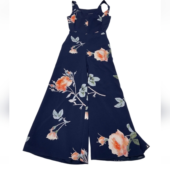 Wilfred Aritzia Sz 10 Ecoulement Floral Navy Romper Jumpsuit Zip BackTie Pocket - Picture 3 of 13